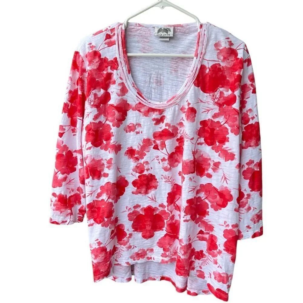 Wild Palms size XL 100% cotton bright floral oversized high low coastal tropical
